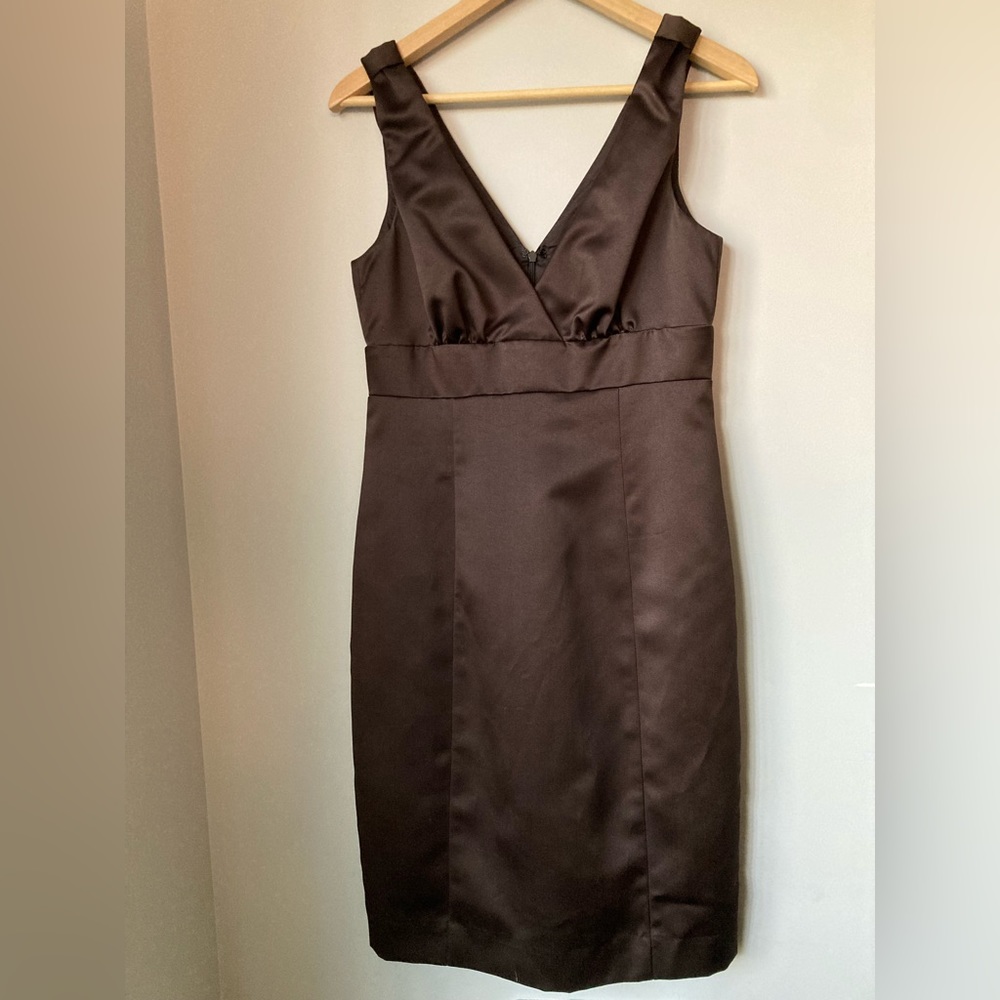 Nicole Miller Brown Satin Empire Waist Sheath Dress